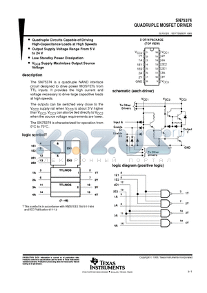 SN75374N datasheet - QUADRUPLE MOSFET DRIVER