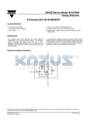 SI1473DH datasheet - P-Channel 30-V (D-S) MOSFET