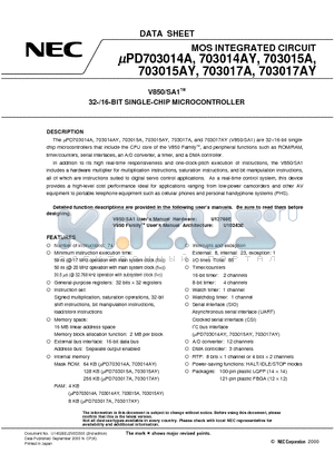 UPD703014AYGC datasheet - V850/SA1TM 32-/16-BIT SINGLE-CHIP MICROCONTROLLER