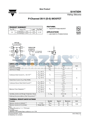 SI1473DH datasheet - P-Channel 30-V (D-S) MOSFET