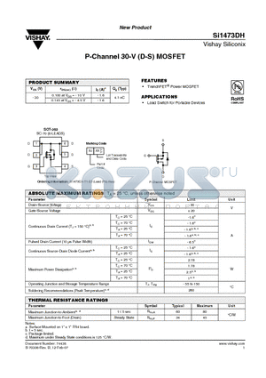 SI1473DH-T1-E3 datasheet - P-Channel 30-V (D-S) MOSFET