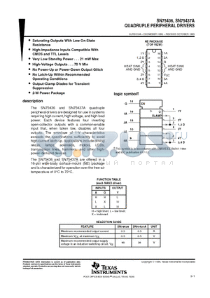 SN75437ANE datasheet - QUADRUPLE PERIPHERAL DRIVERS