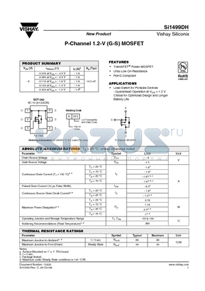SI1499DH datasheet - P-Channel 1.2-V (G-S) MOSFET