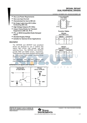 SN75446D datasheet - DUAL PERIPHERAL DRIVERS