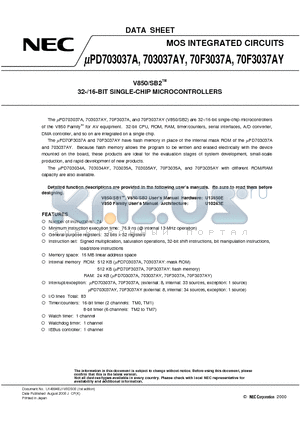 UPD703037AY datasheet - V850/SB2TM 32-/16-BIT SINGLE-CHIP MICROCONTROLLERS