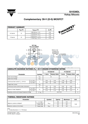 SI1539DL_08 datasheet - Complementary 30-V (D-S) MOSFET