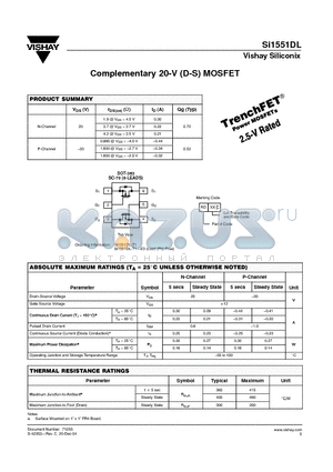 SI1551DL datasheet - Complementary 20-V (D-S) MOSFET