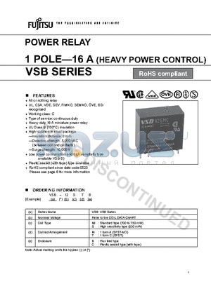 VSB-12STB datasheet - POWER RELAY 1 POLE-16 A (HEAVY POWER CONTROL)