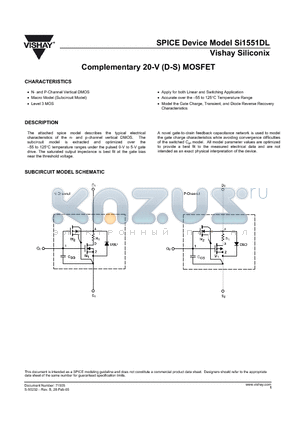SI1551DL datasheet - Complementary 20-V (D-S) MOSFET