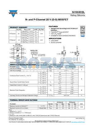 SI1553CDL datasheet - N- and P-Channel 20 V (D-S) MOSFET