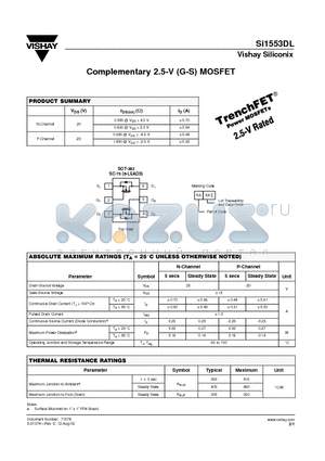 SI1553DL datasheet - Complementary 2.5-V (G-S) MOSFET