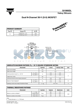 SI1900DL datasheet - Dual N-Channel 30-V (D-S) MOSFET