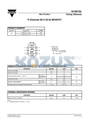 SI1901DL datasheet - P-Channel 20-V (D-S) MOSFET