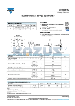 SI1902CDL datasheet - Dual N-Channel 20 V (D-S) MOSFET