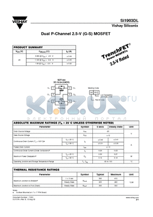 SI1903DL datasheet - Dual P-Channel 2.5-V (G-S) MOSFET