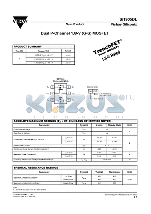 SI1905DL datasheet - Dual P-Channel 1.8-V (G-S) MOSFET