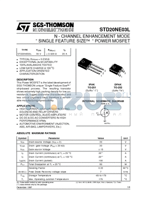 STD20NE03L datasheet - N - CHANNEL ENHANCEMENT MODE  SINGLE FEATURE SIZE  POWER MOSFET