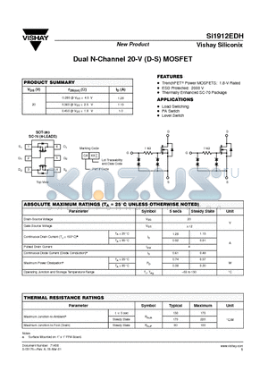 SI1912EDH datasheet - Dual N-Channel 20-V (D-S) MOSFET