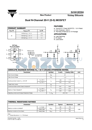 SI1912EDH_08 datasheet - Dual N-Channel 20-V (D-S) MOSFET