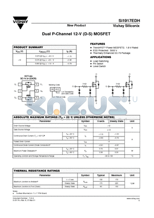 SI1917EDH_08 datasheet - Dual P-Channel 12-V (D-S) MOSFET