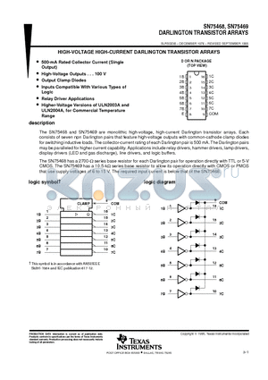 SN75468 datasheet - DARLINGTON TRANSISTOR ARRAYS