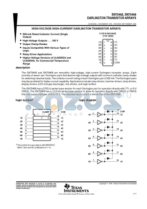 SN75469D datasheet - DARLINGTON TRANSISTOR ARRAYS