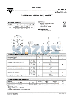 SI1926DL-T1-E3 datasheet - Dual N-Channel 60-V (D-S) MOSFET
