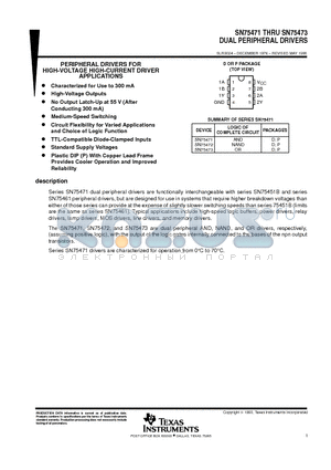 SN75471P datasheet - DUAL PERIPHERAL DRIVERS