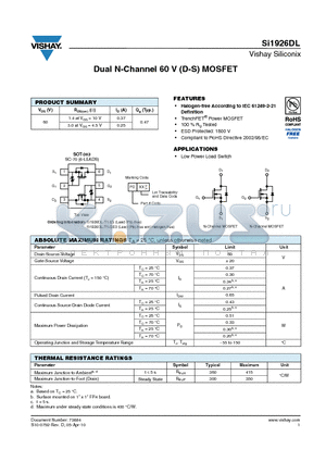 SI1926DL_10 datasheet - Dual N-Channel 60 V (D-S) MOSFET