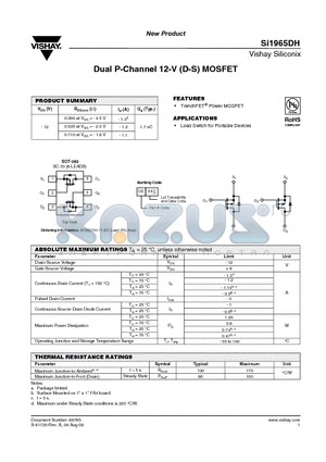 SI1965DH datasheet - Dual P-Channel 12-V (D-S) MOSFET