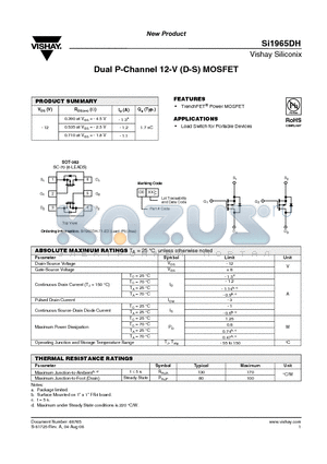 SI1965DH-T1-E3 datasheet - Dual P-Channel 12-V (D-S) MOSFET