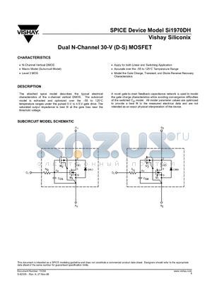 SI1970DH datasheet - Dual N-Channel 30-V (D-S) MOSFET