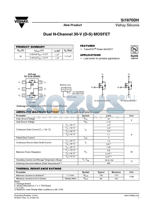 SI1970DH datasheet - Dual N-Channel 30-V (D-S) MOSFET