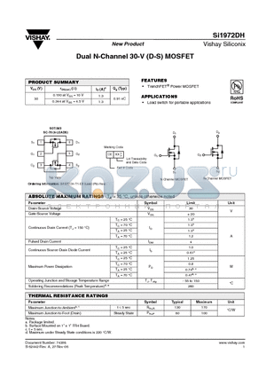 SI1972DH datasheet - Dual N-Channel 30-V (D-S) MOSFET