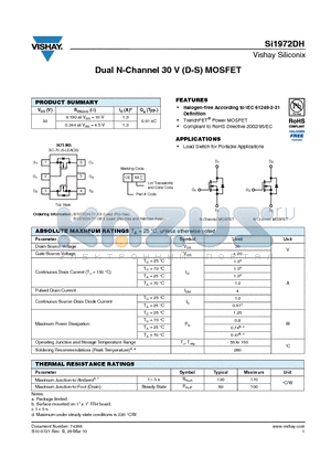 SI1972DH datasheet - Dual N-Channel 30 V (D-S) MOSFET