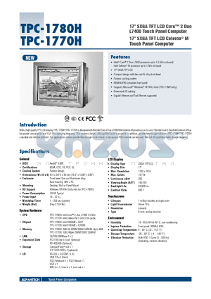 TPC-1770H-C2BE datasheet - 17 SXGA TFT LCD Core 2 Duo L7400 Touch Panel Computer