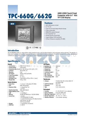 TPC-662G datasheet - AMD LX800 Touch Panel Computer with 6.4 VGA TFT LCD Display