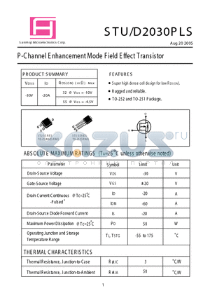 STD2030PLS datasheet - P-Channel E nhancement Mode F ield Effect Transistor