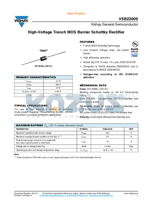 VSB2200S datasheet - High-Voltage Trench MOS Barrier Schottky Rectifier