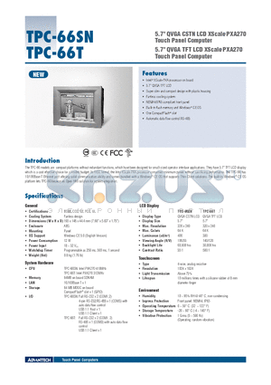 TPC-66SN datasheet - 5.7 QVGA CSTN LCD XScale PXA270 Touch Panel Computer