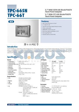 TPC-66SN-E2AE datasheet - 5.7 QVGA CSTN LCD XScale PXA270 Touch Panel Computer