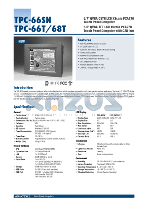 TPC-68T-E2AE datasheet - 5.7 QVGA CSTN LCD XScale PXA270 Touch Panel Computer