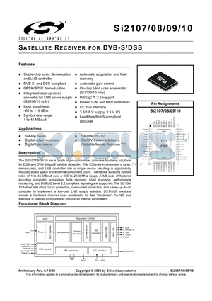 SI2110 datasheet - SATELLITE RECEIVER FOR DVB-S/DSS