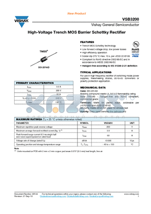VSB3200-M3-73 datasheet - High-Voltage Trench MOS Barrier Schottky Rectifier