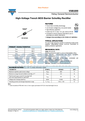 VSB3200_12 datasheet - High-Voltage Trench MOS Barrier Schottky Rectifier