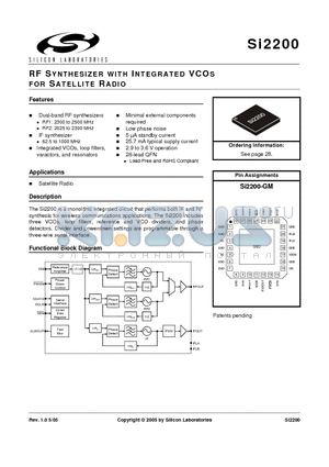 SI2200 datasheet - RF SYNTHESIZER WITH INTEGRATED VCOS INTEGRATED VCOS
