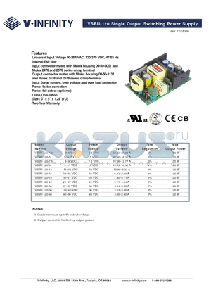 VSBU-120-15 datasheet - Single Output Switching Power Supply