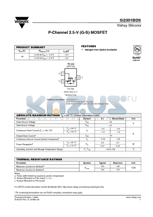 SI2301BDS datasheet - P-Channel 2.5-V (G-S) MOSFET