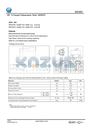 SI2300 datasheet - 20 V N-Channel Enhancement Mode MOSFET