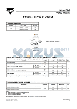 SI2301BDS-T1 datasheet - P-Channel 2.5-V (G-S) MOSFET